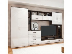 Стенка Коста МДФ (дуб венге/белый глянец) в Дудинке - dudinka.mebel-nsk.ru | фото