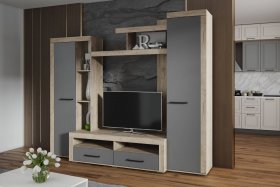 Стенка Марсель-4 (дуб крафт серый/графит серый) в Дудинке - dudinka.mebel-nsk.ru | фото